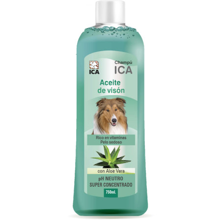 Champú para Perros con Aceite de Visón y Aloe Vera Pack 2 x 750 ml; para un Pelaje Suave y Brillante ICA