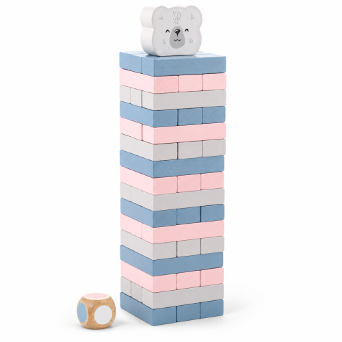 Torre de bloques PolarB +3 años | Juego tipo Jenga de madera con dados y piezas
