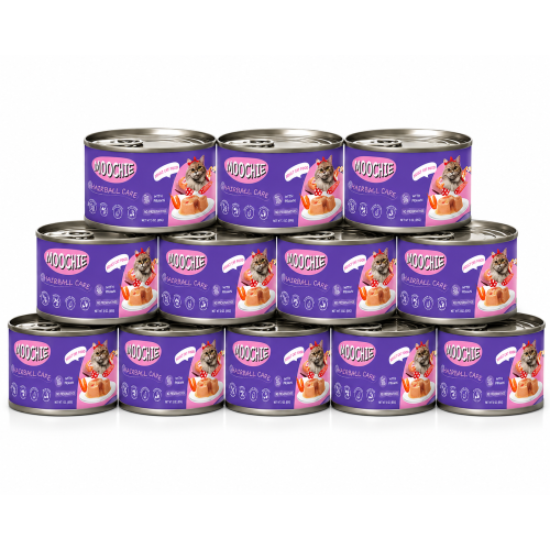 MOOCHIE Hairball Care Pack 12 x 85 g 🦐 | Paté con Gamba para Gatos Adultos | Ayuda al Control de Bolas de Pelo | 1,02 kg