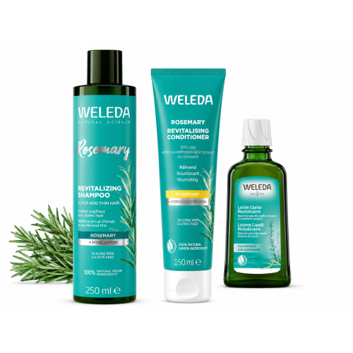 Weleda Pack Romero Revitalizante – Champú 250 ml + Acondicionador 150 ml + Loción Capilar