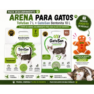 ack Descubrimiento Arena para Gatos – TofuSan 7 L + GatoSan Carbón Activo 10 L + Juguete de Regalo