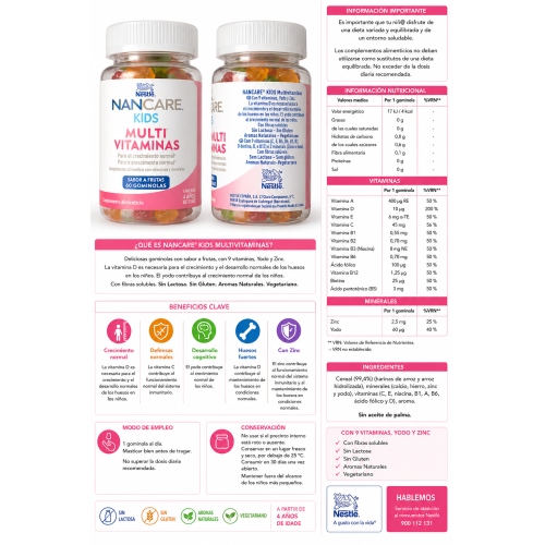 Nestlé NANCARE Kids Multivitaminas – 60 Gominolas – Desde 3 Años