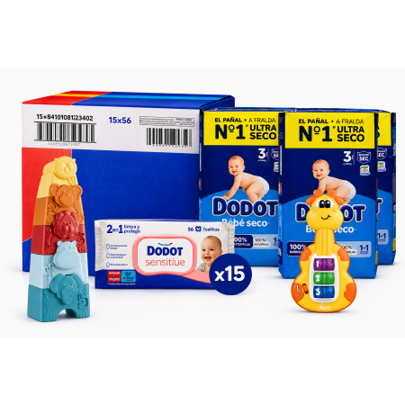 Pack Súper Ahorro Bebé 6-36 Meses: Pañales Dodot Bebé seco Talla 3 + Diversión Chicco