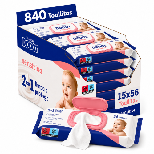 Toallitas Dodot Sensitive Pack Ahorro 840 Toallitas (15x56) – Máxima Suavidad para Piel Sensible
