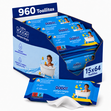 Toallitas Dodot Azul Pack 960 Toallitas (15x64) – Limpieza Suave y Protección para la Piel