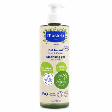 Gel-Champú Mustela BIO para cuerpo y cabello con aceite de oliva ecológico – 400 ml