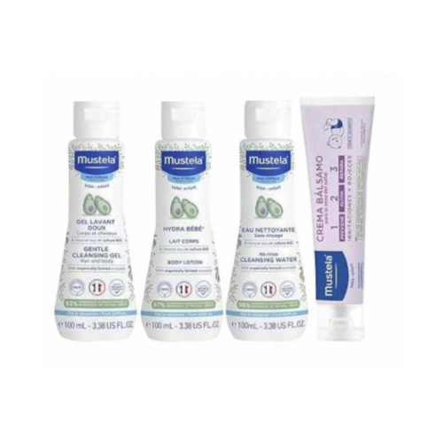 Neceser Mustela Beige con 4 Productos de Viaje para Bebé