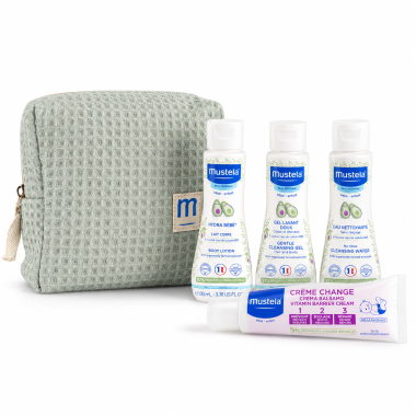 Neceser Mustela Beige con 4 Productos de Viaje para Bebé