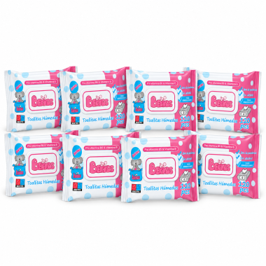 Pack de 8 paquetes de Toallitas Húmedas Bekyps con Provitamina B5 y Vitamina E – 960 toallitas