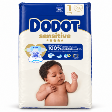 Pañales Dodot Sensitive Talla 1 (2-5 kg) 58 Unidades – Suavidad Extrema + Barrera Stop Fugas