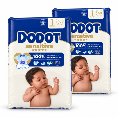 Pañales Dodot Sensitive Talla 1 (2-5 kg) Pack Ahorro 116 Unidades (2x58) – Suavidad Extrema + Barrera Stop Fugas