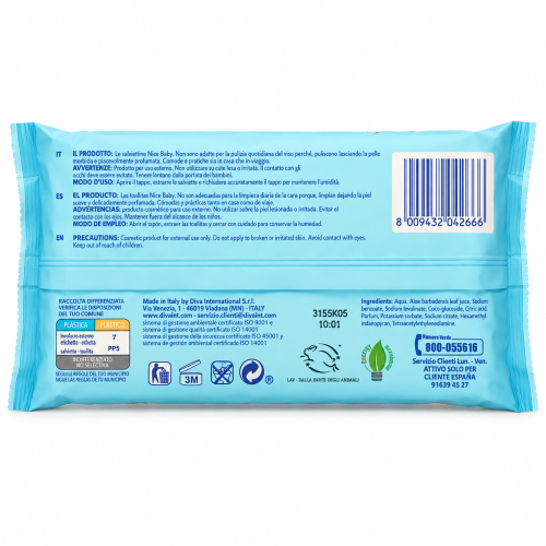 Toallitas Húmedas Nice Baby Acqua con Aloe Vera – 72 unidades