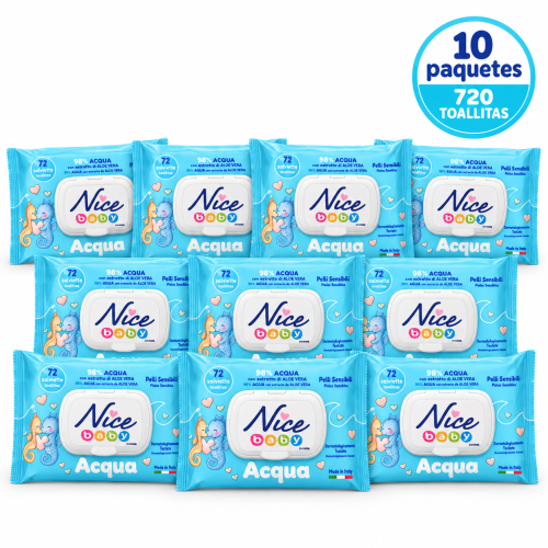 Toallitas Húmedas Nice Baby Acqua con Aloe Vera – 72 unidades