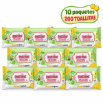 10 paquetes de toallitas húmedas BEKYDS Sweet Wipes de leche y miel, 200 unidades en total.