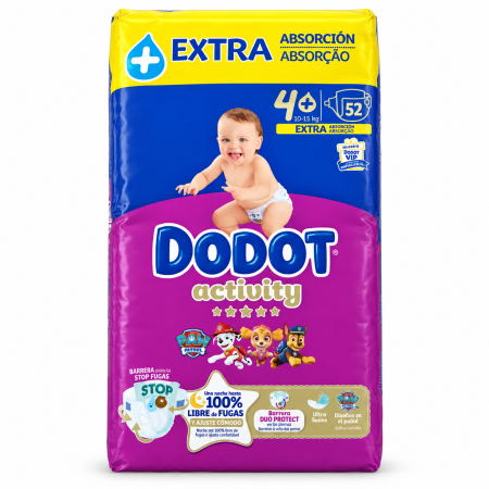 Dodot Activity Extra Absorción Talla 4+ – 52 pañales para bebés de 10 a 15 kg