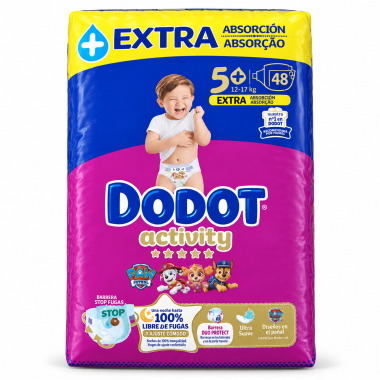 Dodot Activity Extra Absorción Talla 5+ – 48 pañales para bebés de 12 a 17 kg