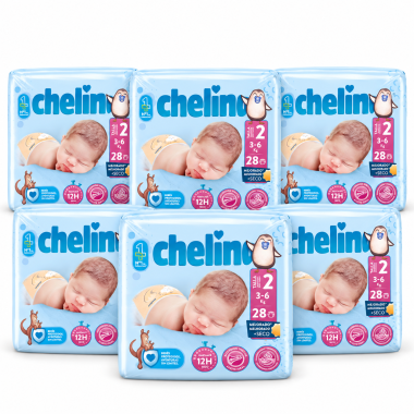 Seis paquetes de pañales Chelino Talla 2 de 28 unidades, para bebés de 3 a 6 kg