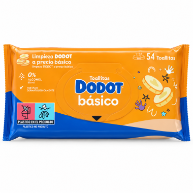 Paquete de 54 Toallitas Dodot Básico para bebé, sin alcohol y dermatológicamente testadas.