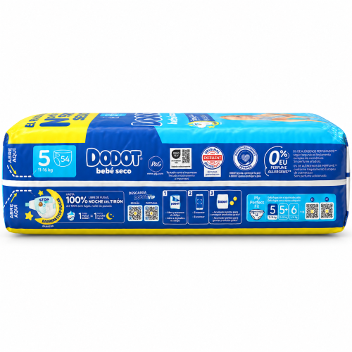 Dodot Bebé-Seco Talla 5 (11-16 kg) Pack Ahorro 108 Pañales – Sequedad Duradera y Protección Anti Fugas