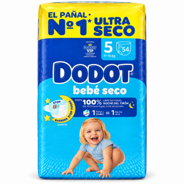 Dodot Bebé-Seco Talla 5 (11-16 kg) 54 Pañales – Sequedad Duradera y Protección Anti Fugas