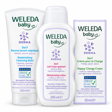 Novedad Pack Weleda Baby Derma Piel Atópica – Bálsamo, Leche Corporal y Crema Pañal