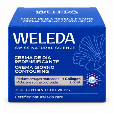 Novedad Crema de Día Redensificante Weleda de 40 ml con Collagen+ Active Complex, Genciana Azul, Edelweiss y Centella Asiática.