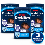 Tres paquetes de Huggies DryNites Pyjama Pants para niño de 8 a 13 años y 30–48 kg, 27 unidades en total