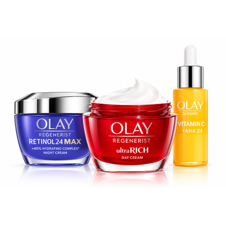 Pack Súper Ahorro Olay Regenerist – Crema Día Ultra Rich  + Retinol24 Max Noche  + Sérum Vitamina C + AHA 24