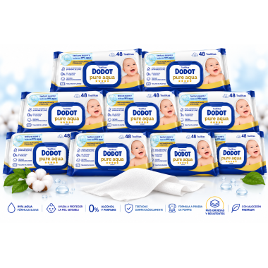 Dodot Pure Aqua Pack Súper Ahorro 9 x 48 – 432 Toallitas con Tapa