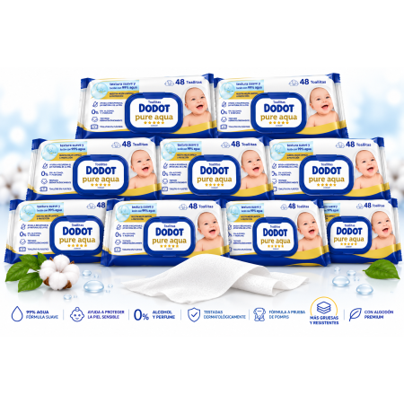 Dodot Pure Aqua Pack Súper Ahorro 9 x 48 – 432 Toallitas con Tapa