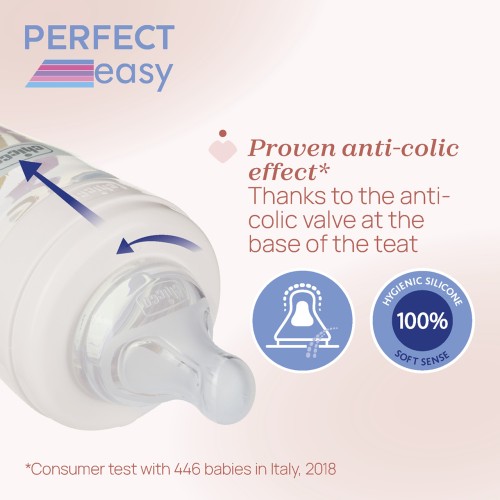 Biberón Chicco Perfect Easy Vidrio 240 ml Flujo Lento 0m+ Anticólicos
