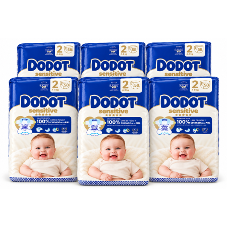 Dodot Sensitive Talla 2 Super Ahorro 348 panales con 6 paquetes de 58 para bebés de 4 a 8 kg