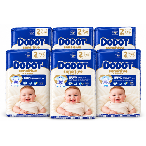 Dodot Sensitive Talla 2 Super Ahorro 348 panales con 6 paquetes de 58 para bebés de 4 a 8 kg