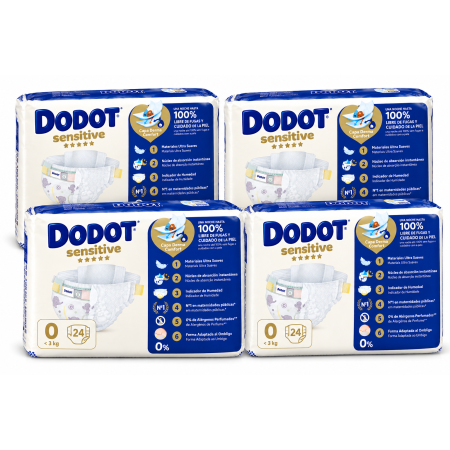 Pañales Dodot Sensitive Talla 0 (0-3 kg) Pack 96 Uds (4x24) – Derma Comfort