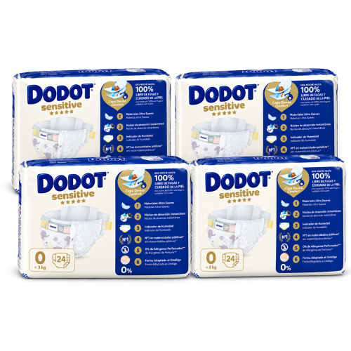 Pañales Dodot Sensitive Talla 0 (0-3 kg) Pack 96 Uds (4x24) – Derma Comfort