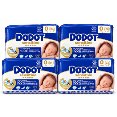 Pack 96 Pañales Dodot Sensitive Talla 0 menos de 3 kg 4 paquetes de 24 unidades
