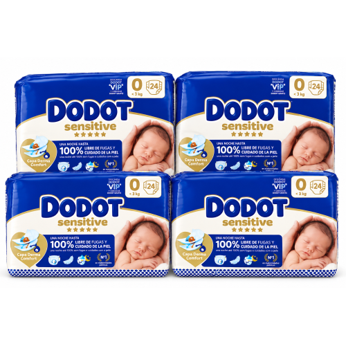 Pack 96 Pañales Dodot Sensitive Talla 0 menos de 3 kg 4 paquetes de 24 unidades