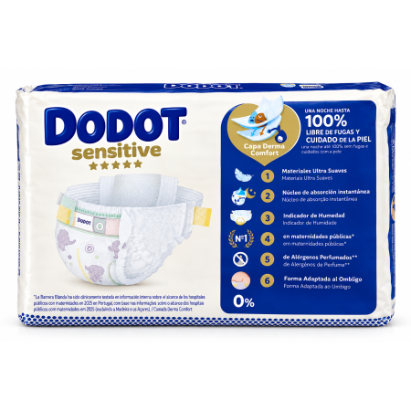 Pañales Dodot Sensitive Talla 0 (0-3 kg) Pack 192 Uds (8x24) – Derma Comfort