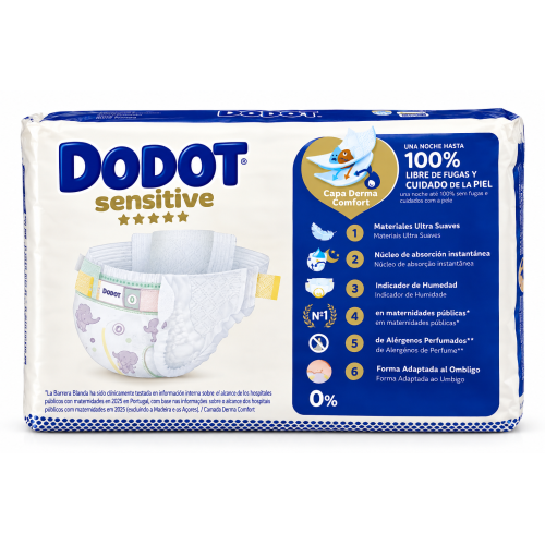 Pañales Dodot Sensitive Talla 0 (0-3 kg) Pack 192 Uds (8x24) – Derma Comfort