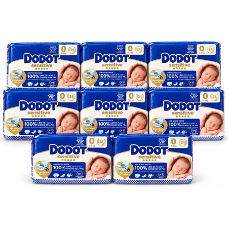 Pack Súper Ahorro 192 Pañales Dodot Sensitive Talla 0 0-3 kg 8 paquetes de 24 unidades
