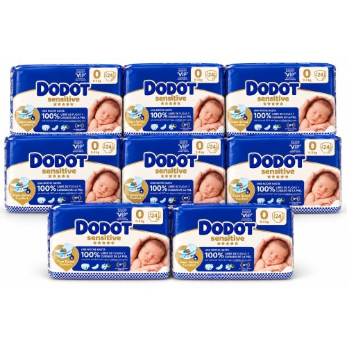 Pack Súper Ahorro 192 Pañales Dodot Sensitive Talla 0 0-3 kg 8 paquetes de 24 unidades