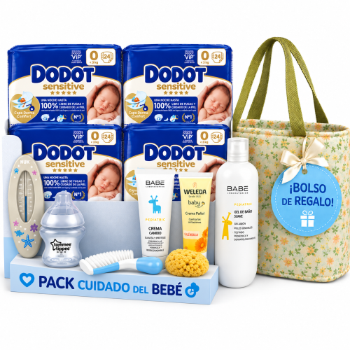 Pack Súper Ahorro Recién Nacido 96 Pañales Dodot Talla 0 + 720 Toallitas + Tratamiento Costra Láctea + 15 Productos + REGALO
