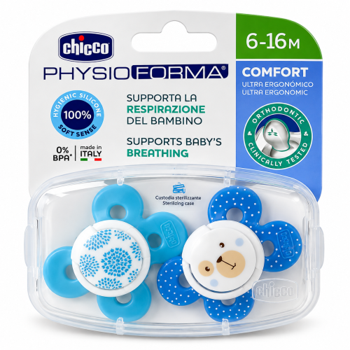 Chicco PhysioForma Comfort Chupetes de Silicona 6-16 Meses – Pack 2 Unidades
