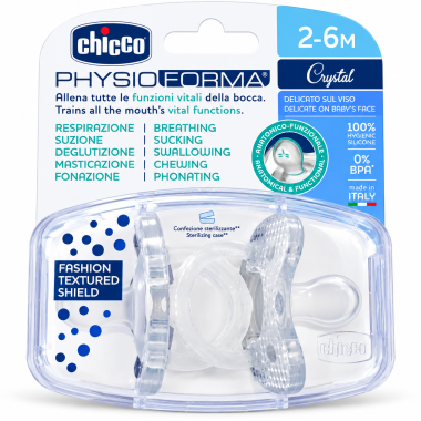 Chicco PhysioForma Soft Crystal 2-6 Meses – Pack 2 Chupetes de Silicona Transparente