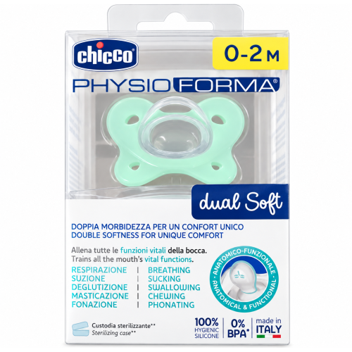 Chupete Chicco 100% Silicona PhysioForma Dual Soft 0-2 Meses – Verde – 1 Unidad