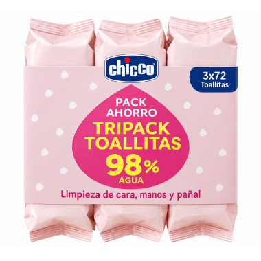 Toallitas Húmedas Chicco Delicadas 98% Agua con Tapa – Pack Ahorro 3x72 (216 Unidades)