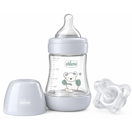 Set Chicco Perfect5 Biberón Anticólicos 150 ml + Chupete PhysioForma 100% Silicona 0-2 Meses – Gris