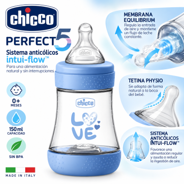 Biberón Perfect5 Anticólicos Silicona 150 ml Chicco – Alimentación cómoda y segura para tu bebé