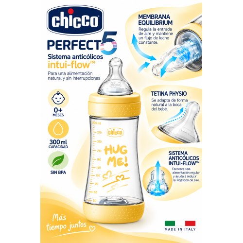 Biberón Perfect5 Anticólicos Silicona 300 ml Chicco – Alimentación cómoda y segura para tu bebé