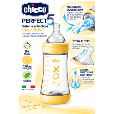 Biberón Perfect5 Anticólicos Silicona 240 ml Chicco – Alimentación cómoda y segura para tu bebé